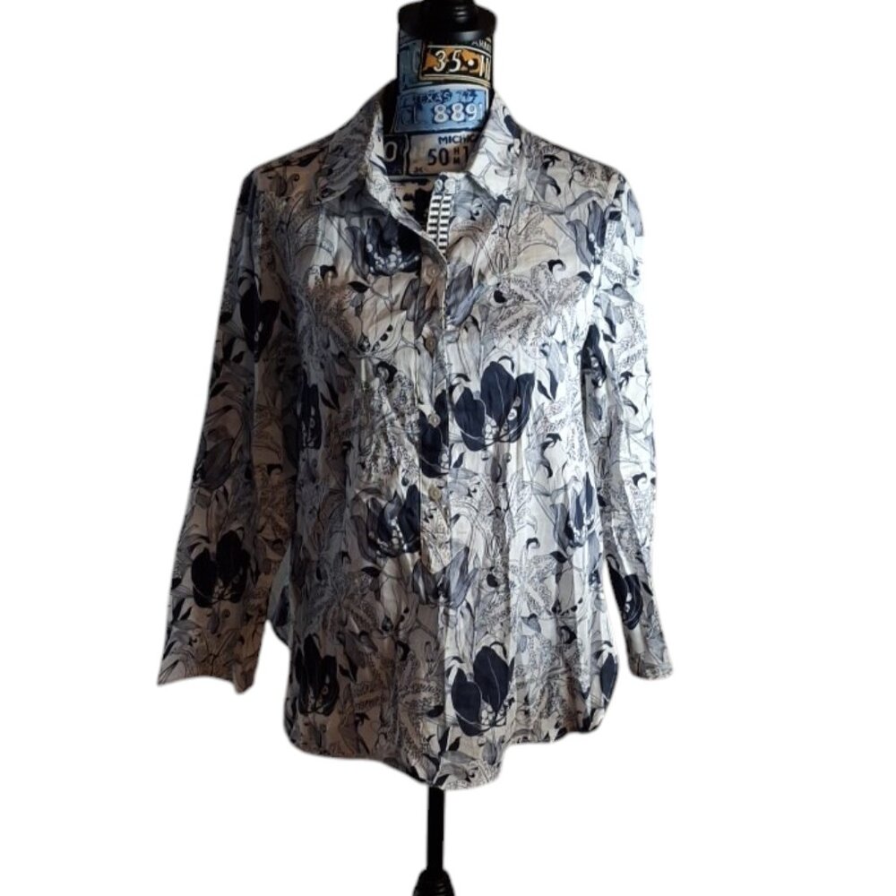 Persifor Maritime Blue Tigerlily Sunna‎ Top Women's Size Large Long Sleeve